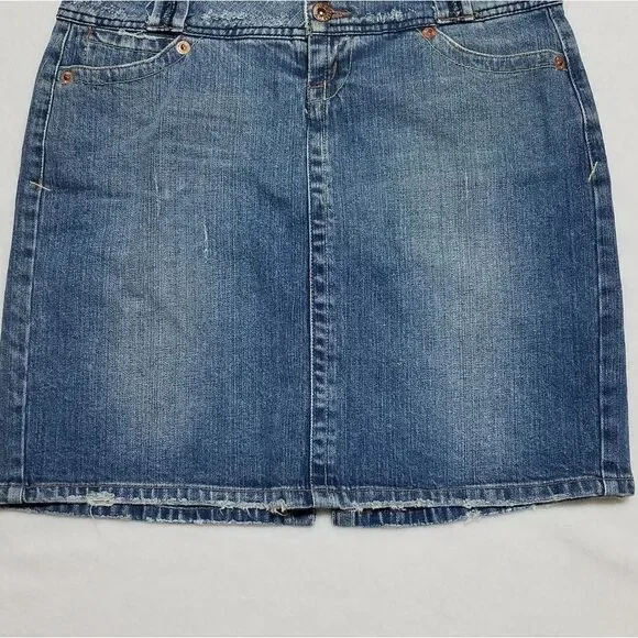 VINTAGE Y2K Bongo Distressed High Rise Stretchy Denim Mini Skirt Wide Belt Loops - Picture 6 of 12